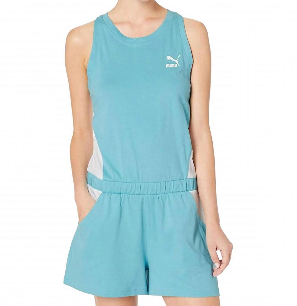 NEW PUMA activewear classics cotton romper in milky bluepuma white